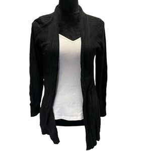 Northern Angel Black Long Open Front Ribbed Textured Cardigan Sweater Women's S